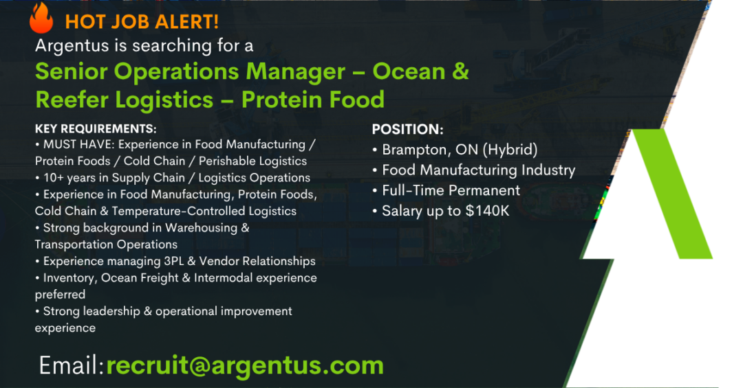 Senior Operations Manager – Ocean & Reefer Logistics – Protein Food